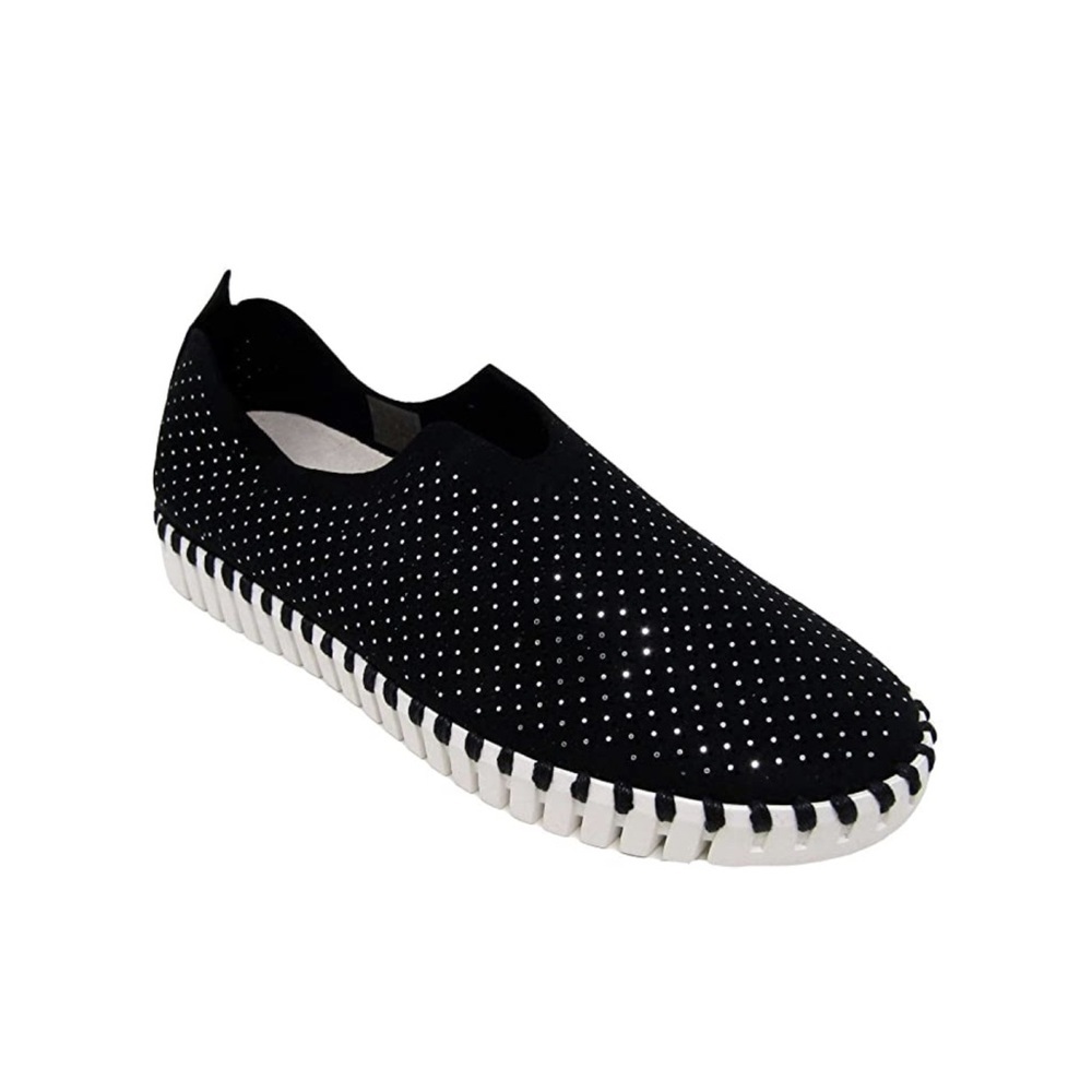 Ilse Jacobsen Tulip Lux Slip Black On Perforated Metallic Dot Flats size 39